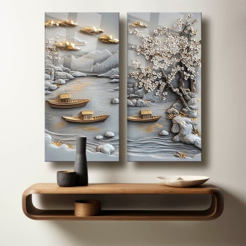 Tablou decorativ (2 Pieces), 2P3570Camtbl-002, Dimensiune: 35 x 70 cm (2 bucăți), Multicolor
