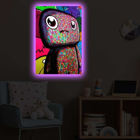 Tablou decorativ cu lumina LED, 4570POPARTDACT-005, Dimensiune: 45 x 70 cm, Multicolor