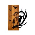 Decoratiune de perete, Deer and Mountain, Lățime: 43 cm Înălțime: 58 cm Adâncime: 3 cm, Nuc / Negru