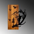 Decoratiune de perete, Deer and Mountain, Lățime: 43 cm Înălțime: 58 cm Adâncime: 3 cm, Nuc / Negru