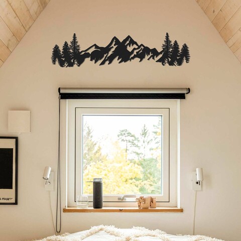 Decoratiune de perete, Mountains Metal Wall Art, Dimensiuni: 17 x 69 cm, Negru