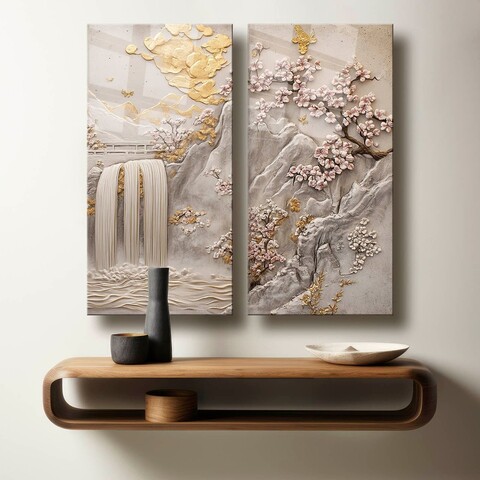 Pictură decorativă din sticlă securizată (2 bucăți), 2P3570Camtbl-005, Dimensiune: 35 x 70 cm (2 bucăți), Multicolor