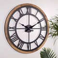 Ceas de perete, Roman, Diametru: 80 cm, Negru / Stejar