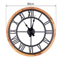 Ceas de perete, Roman, Diametru: 80 cm, Negru / Stejar