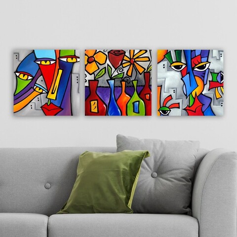 Tablou decorativ (3 Pieces), DRPRC02, Lemn (Grosime: 3 cm, Multicolor