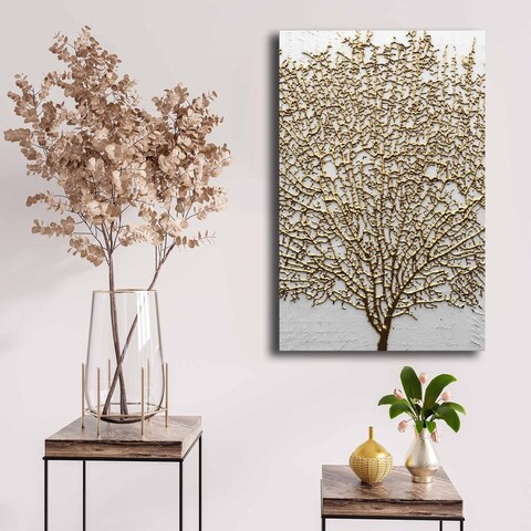 Tablou decorativ, 4570NISC-021, Lemn (Grosime: 22 mm, Aur/Alb