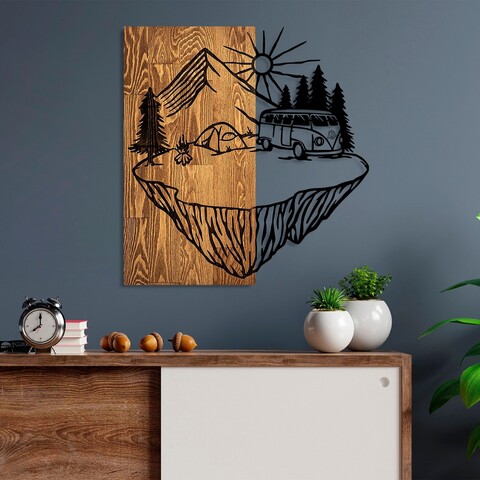 Decoratiune de perete, Camp Life, Dimensiuni: 54 x 57 cm, Nuc / Negru