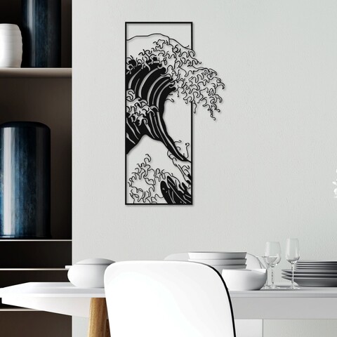 Decoratiune de perete, Waves 3, Dimensiuni: 34 x 62 cm, Negru