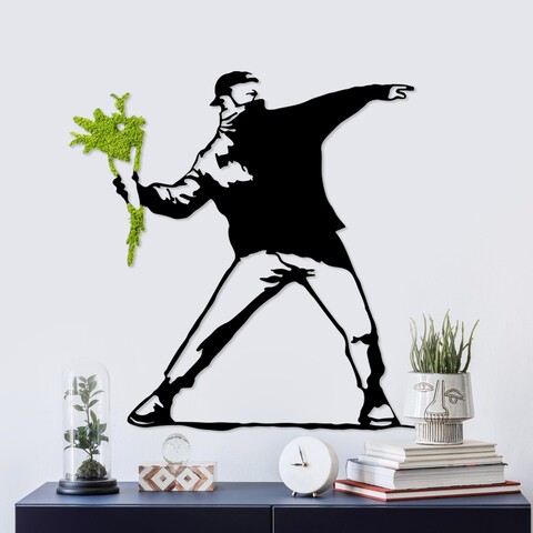 Decoratiune de perete, Moss, Dimensiune: 70 x 69 cm, Verde deschis / Negru