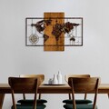 Decoratiune de perete, World Map With Compass 5, Dimensiuni: 58 x 85 cm, Nuc / Maro