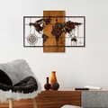 Decoratiune de perete, World Map With Compass 5, Dimensiuni: 58 x 85 cm, Nuc / Maro
