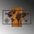 Decoratiune de perete, World Map With Compass 5, Dimensiuni: 58 x 85 cm, Nuc / Maro