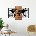Decoratiune de perete, World Map 3-M, Dimensiuni: 57 x 84 cm, Nuc / Negru