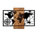 Decoratiune de perete, World Map 3-M, Dimensiuni: 57 x 84 cm, Nuc / Negru