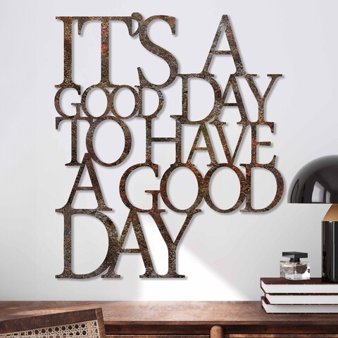 Decoratiune de perete, Rusty Have a Good Day, Dimensiune: 70 x 61 cm, Maro antichizat