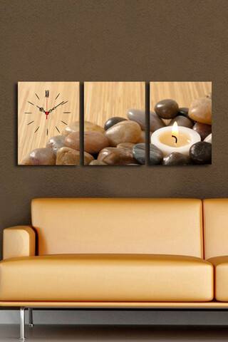 Ceas de perete decorativ din pânză (3 bucăți), 3P3040CS-63, 30 x 40 cm, 3 piese, Multicolor