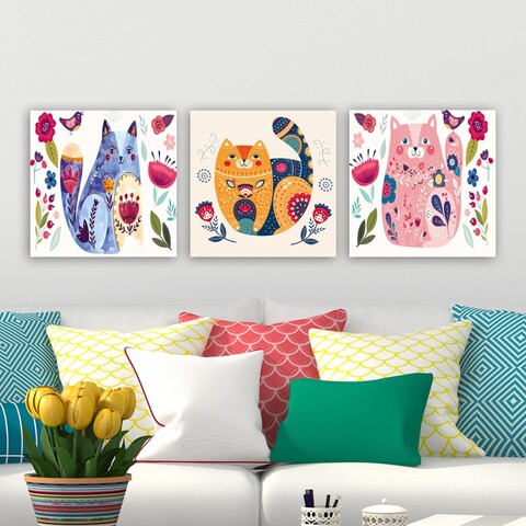 Tablou decorativ (3 Pieces), P122440, Lemn (Grosime: 3 cm, Multicolor