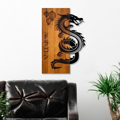 Decoratiune de perete, Dragon, Lățime: 40 cm Înălțime: 58 cm Adâncime: 3 cm, Nuc / Negru