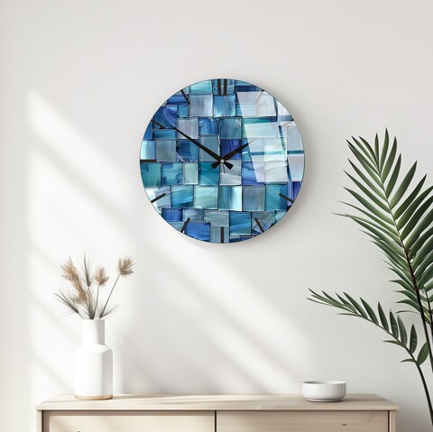 Ceas de perete decorativ din sticlă, Huhu337, Diametru: 40 cm (1 bucată), Multicolor