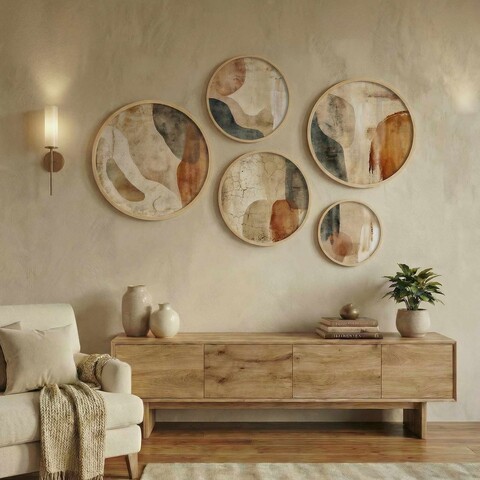 Tablou decorativ (5 Pieces), Huhu865, Lemn masiv (Grosime: 1,5 cm, Multicolor