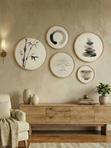 Tablou decorativ (5 Pieces), Huhu875, Lemn masiv (Grosime: 1,5 cm, Multicolor