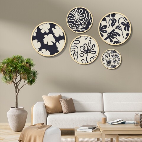 Pictură decorativă MDF cu rame (5 bucăți), Yats-05, Dimensiune: 43,5 x 43,5 cm (1 bucată), Multicolor