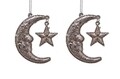 Set 2 decoratiuni pentru brad Moon with star, Decoris, 1x4.5x6.5 cm, plastic, auriu