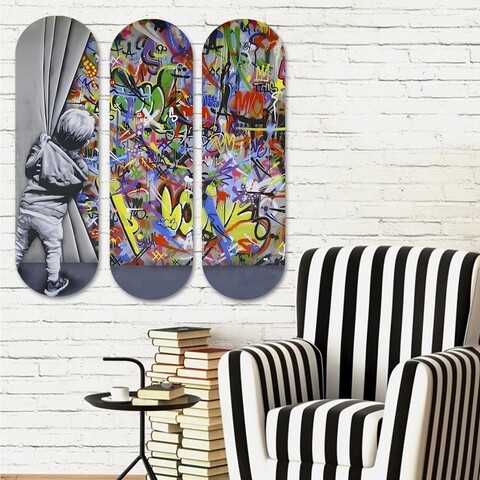 Tablou decorativ MDF (3 Pieces), 3KY3810, Imprimat UV, Multicolor