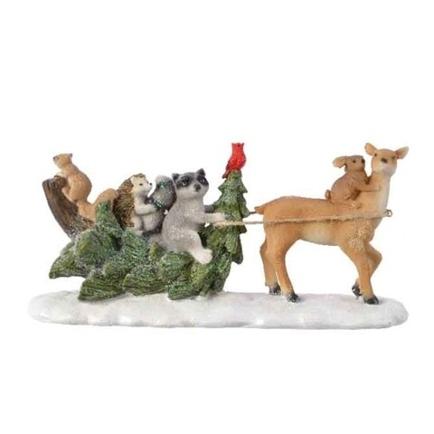 Decoratiune Tree sleigh w deer, Decoris, 24.5x8.5x11.5 cm, poliamida, multicolor