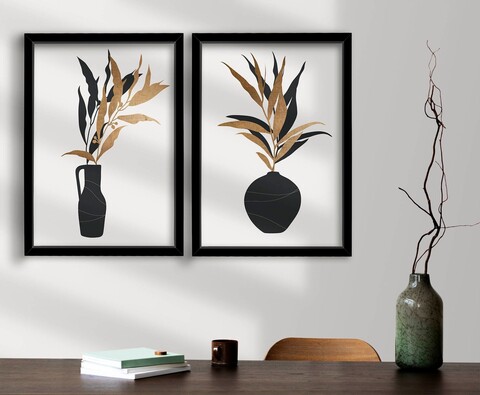 Tablou decorativ (2 Pieces), 2P3853NISCT-012, Înrămat: 100% LEMN (Grosime: 22 mm, Maro / Alb / Negru