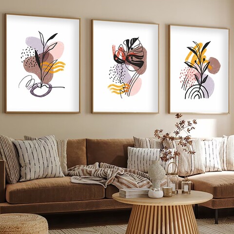 Set 3 tablouri decorative, Huhu227, Cadru: 100% LEMN MASIV (Grosime: 2 cm), Multicolor