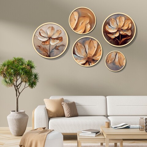 Pictură decorativă MDF cu rame (5 bucăți), Yats-19, Dimensiune: 43,5 x 43,5 cm (1 bucată), Multicolor