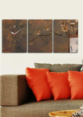 Ceas de perete decorativ din pânză (3 bucăți), 3P3040CS-56, 30 x 40 cm, 3 piese, Multicolor