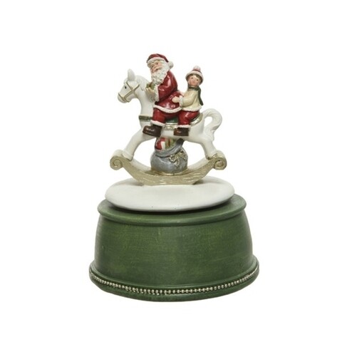 Decoratiune Santa rocking horse, Decoris, 10.5x14 cm, poliamida, multicolor