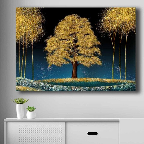 Tablou decorativ, 70100NISC-043, Lemn (Grosime: 22 mm, Albastru / Bleumarin / Auriu / Maro