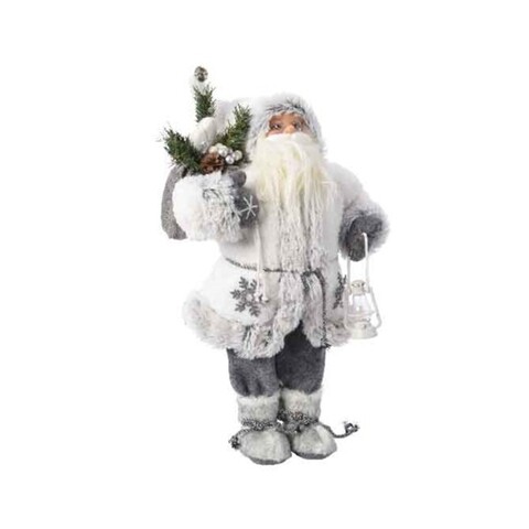 Mikulás hópehely díszítéssel, Decoris, H30 cm, poliészter, fehér