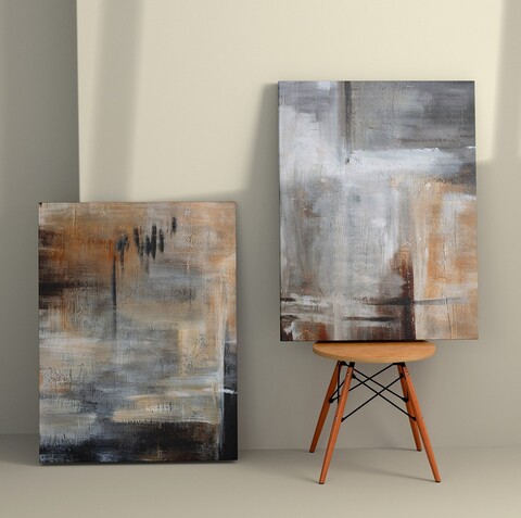 Tablou decorativ (2 Pieces), 2KNV4268, Lemn, Multicolor