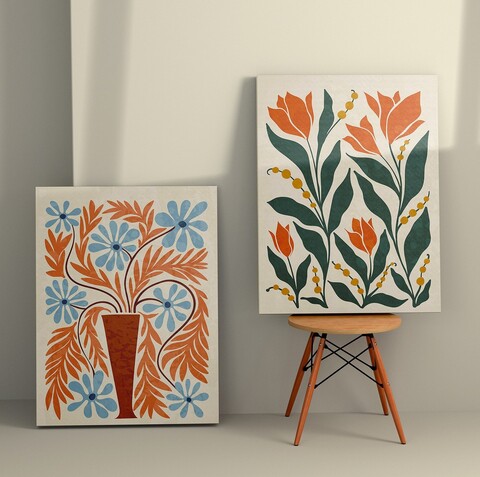 Tablou decorativ (2 Pieces), 2KNV4375, Lemn, Multicolor