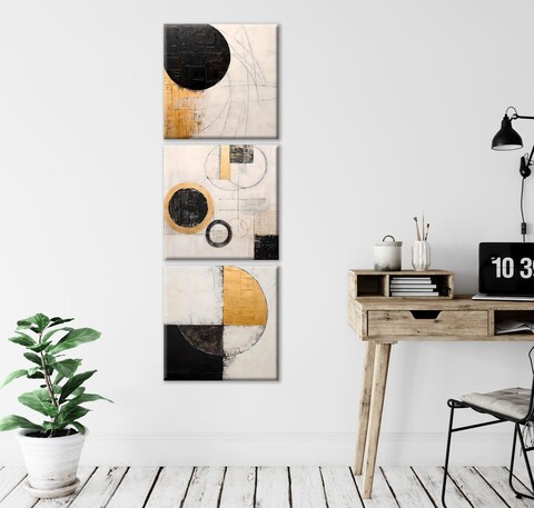 Tablou decorativ (3 Pieces), FAH14, Lemn (Grosime: 2 cm, Aur/Negru