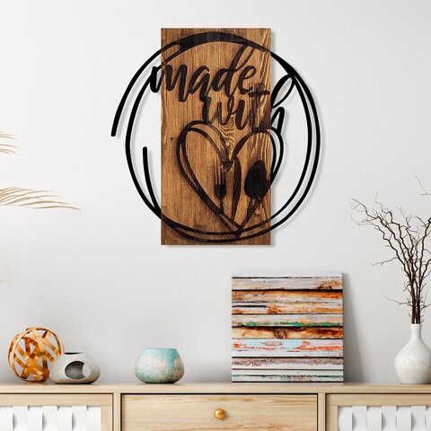 Decoratiune de perete, Made With Love, Dimensiune: 55 x 57 cm, Nuc / Negru