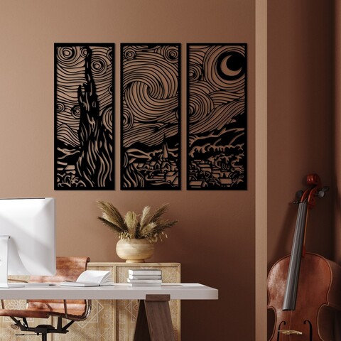 Decoratiune de perete, Vangogh, Dimensiuni: 3 x 30 x 73 cm, Negru