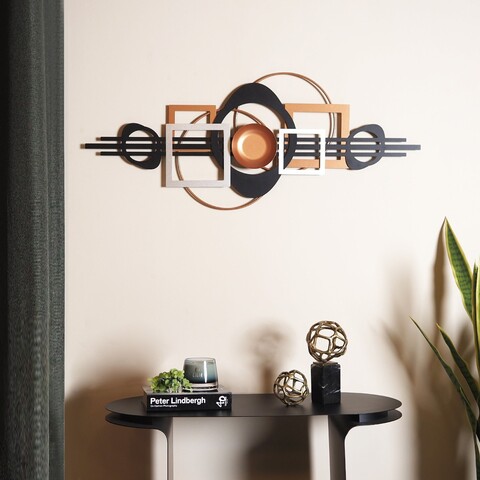Decoratiune de perete, APT754SGB, Dimensiuni: 41 x 99 cm, Negru / Argintiu / Cupru