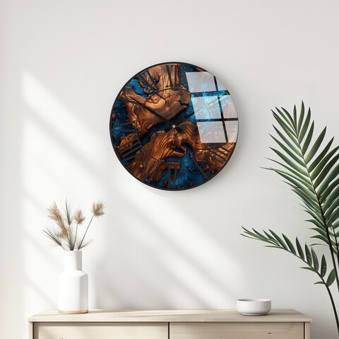 Ceas de perete decorativ din sticlă, Huhu332, Diametru: 40 cm (1 bucată), Multicolor
