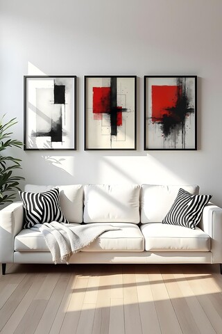 Tablou decorativ (3 Pieces), Huhu442 - 50 x 70, Lemn masiv (Grosime: 2 cm, Multicolor