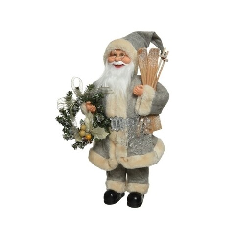 Decoratiune Santa w skis w snowflakes, Decoris, H30 cm, poliester, multicolor