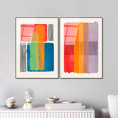 Pictură decorativă din sticlă securizată (2 bucăți), UV-948, Dimensiune: 45 x 65 cm (2 bucăți), Multicolor