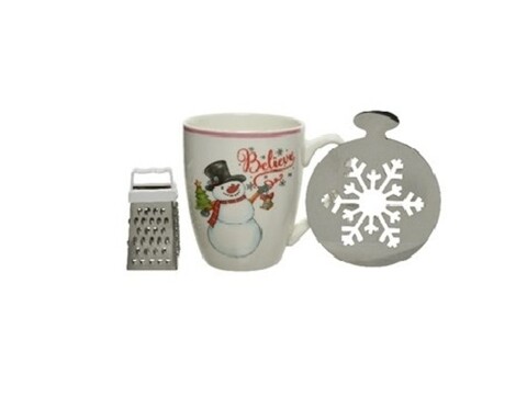 Set cana+mini razatoare+ forma pentru decorat Snowman, Decoris, portelan, multicolor