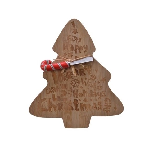 Platou pentru branzeturi cu cutit Tree with text, Decoris, lemn de bambus, maro