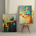 Set 2 tablouri decorative, 2KNV4318, Lemn, Multicolor