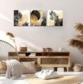 Set 3 tablouri decorative, FAH23, Cadru: 100% LEMN (Grosime: 2 cm), Aur/Negru